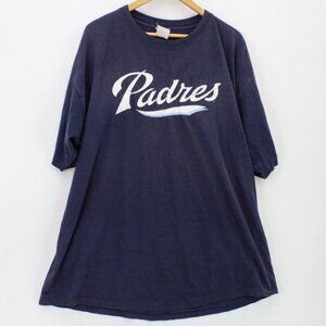 Vintage San Diego Padres Shirt Mens Navy Blue Short Sleeve Big Logo Size 3XL